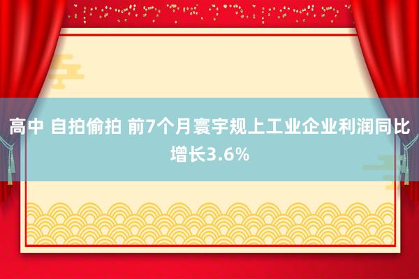 高中 自拍偷拍 前7个月寰宇规上工业企业利润同比增长3.6%